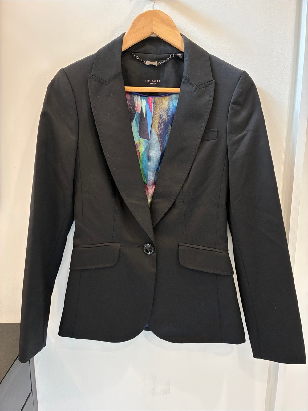 Ted Baker Black Tailored Single-Button Blazer with Printed Lining